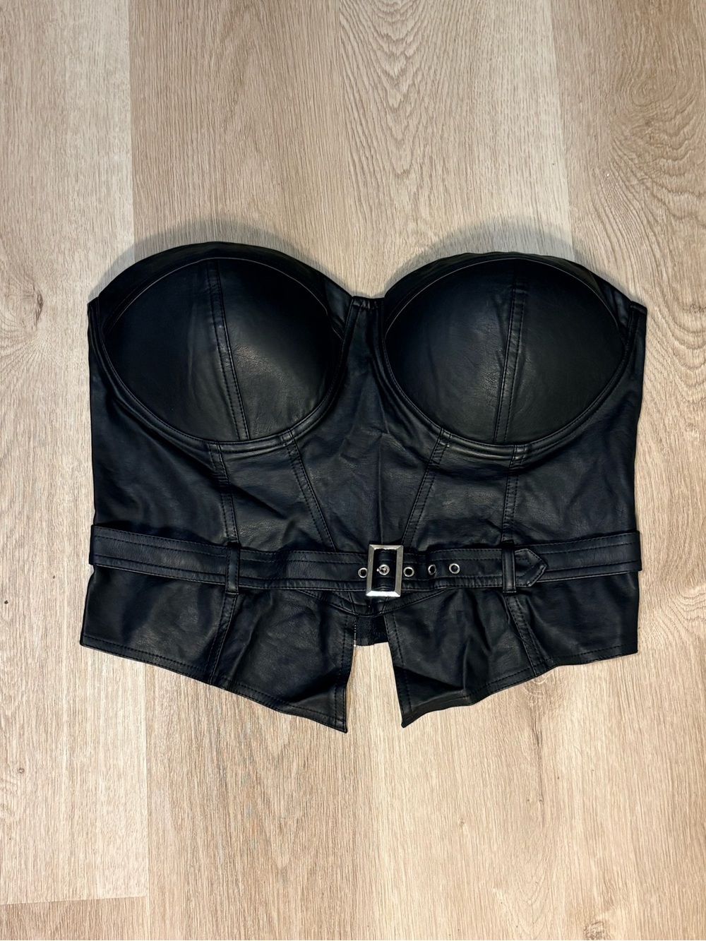 Say What Black Faux Leather Corset Top Size 1X w/ Silver Hardware Goth Grunge